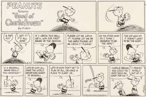 Charles Schulz Peanuts Sunday Baseball Comic Strip Original Art dated 3-10-85 (United Feature Syndicate, - | Heritage