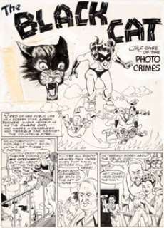 Bob Powell Speed Comics #27 Page 9 Black Cat Original Art (Harvey, 1943). Hitler, Mussolini, and Tojo flee -