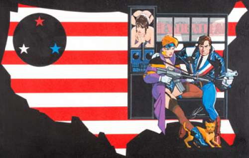Howard Chaykin American Flagg!: Hard Times  Hardback Collection Wrap-Around Cover Painting Original Art  (First, 198...