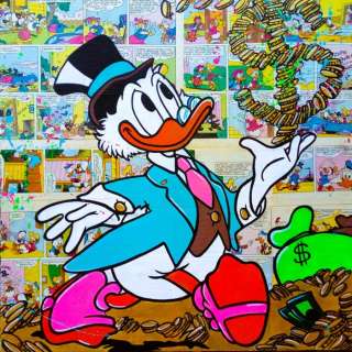 Caterina Lemma (Katy) | Uncle Scrooge - Elegant Bu$iness Duck- Acrilico su pagine di fumetto incollate su tela - 40 x 40 cm - (2023) | Catawiki