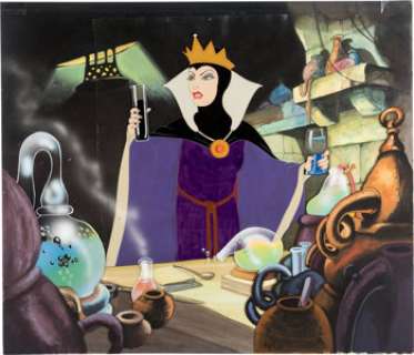 Snow White and the Seven Dwarfs Evil Queen Production Cel with Painted Presentation Background (Walt Disney, - | Heritage