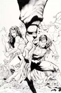 Tony Daniel and Matt Banning (as Batt) - Superman / Wonder Woman #3 Cover Original Art (DC, 2014).