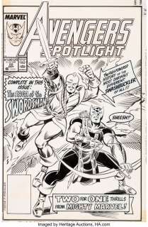 Frenz, Ron - Ron Frenz and Mike Machlan Avengers Spotlight #22 Cover Hawkeye Original Art (Marvel, 1989)....