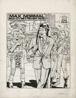 Brett Ewins - 2000ad prog 212 back cover pin up max normal / judge dredd- brett ewins art