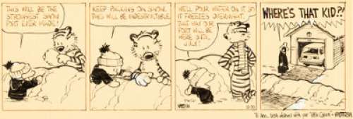 Watterson, Bill - Bill Watterson Calvin and Hobbes Daily Comic Strip Original Art dated 12-30-87 (Universal Press Syndicate, 1987). ...