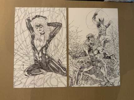 Various Artists | Two High Quality Art Prints! - Black Cat and Wolverine vs Sabertooth. Black and White Prints! - Page volante - EO - (2019) | Catawiki