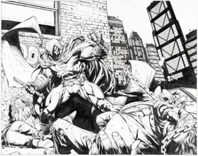 David Finch and Danny Miki Moon Knight #8 Double Splash Pages 17-18 Original Art (Marvel, 2007).