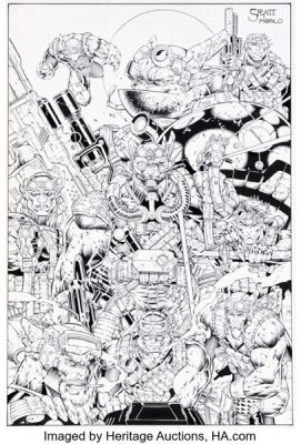 Stephen Platt and Marlo Alquiza The Prophet Collection #46-54 "Prophet Puzzle" Youngblood Trading Card Illustration Original Art (Fleer/SkyBox, 1996)