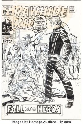 Larry Lieber and Herb Trimpe The Rawhide Kid #80 Cover Original Art (Marvel, 1970).