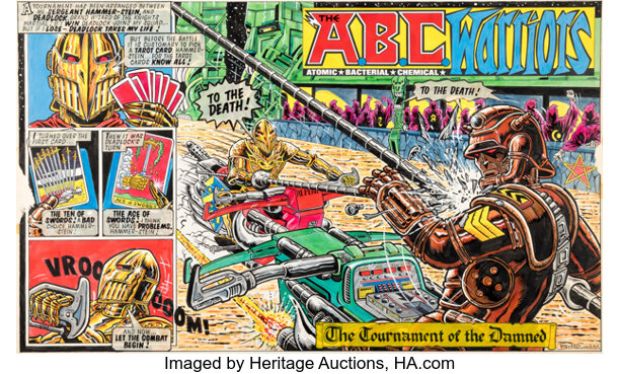 Brett Ewins 2000 AD Prog #124 ABC Warriors Double Page Spread 1-2 Original Art (Fleetway, 1979).