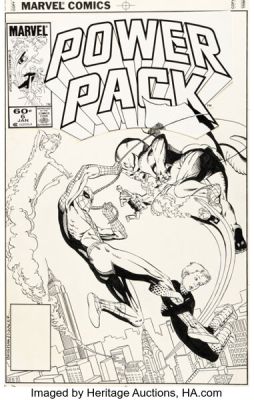 June Brigman and Bob Wiacek Power Pack #6 Spider-Man Cover Original Art (Marvel, 1985).