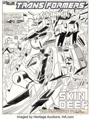 José Delbo and Dave Hunt The Transformers #59 Grimlock vs. Megatron Splash Page 1 Original Art (Marvel, 1989). (Total: 2 Items) | Heritage
