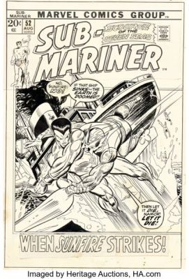 Gil Kane and Joe Sinnott Sub-Mariner #52 Sunfire Cover Original Art (Marvel, 1972).