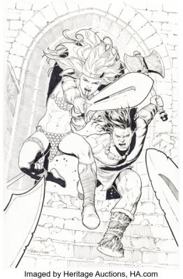 Sean Chen Red Sonja / Conan #1 Variant Cover Original Art (Dynamite, 2015).