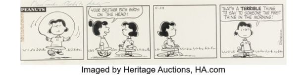Charles Schulz Peanuts Lucy and Violet Signed Daily Comic Strip Original Art dated 5/24/1967 (United Press Syndicate, 1967).