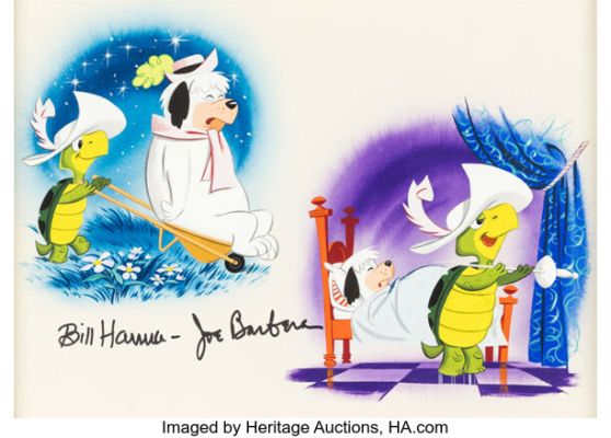Touché Turtle Little Golden Book Double-Page Story Illustration Signed by Bill Hanna and Joe Barbera (Golden Press, 1962). | Heritage