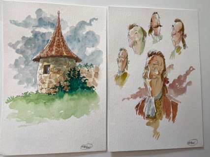 Masbou - Le Baron de Münchausen - 2 Original colour drawing | Catawiki