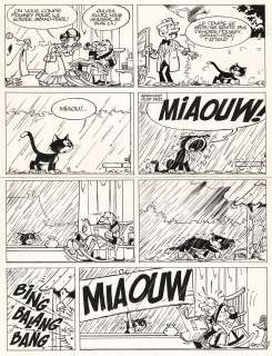 Peyo (Studios) | Poussy, planche originale à l’encre de chine publiée dans le journal Spirou n° 1827 du 19 avril 1973. Planche gag n° 1. | Septimus