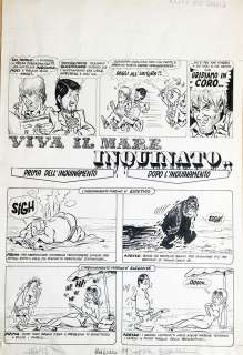 Bonvi - Original page for Viva il mare inquinato. 1972. Cm. 33x49. Ink. COlored on the back. Mint