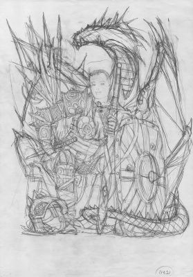 Warrior Queen on Throne – Preliminary Pencil Sketch | Corner4art