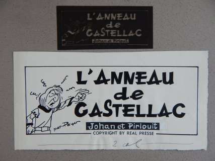 Studio Peyo | Original illustration + film cell  - Announcement  - Johan et Pirlouit 11  - L’anneau de Castellac  - (1962) | Catawiki