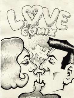 Robert Crumb - "Love Comix" Original Art (Unpublished, circa 1967). Two young lovers lock lips on this - | Heritage