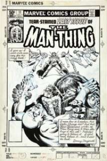 Bob Wiacek - Man-Thing V2#11 Cover Original Art (Marvel, 1981). Doctor Strange and Clea co-star in this -