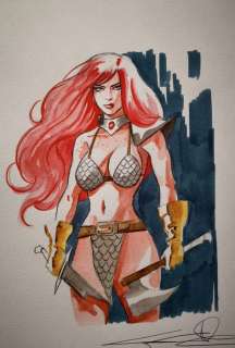 Candita, Giuseppe - 1 Original colour drawing - Red Sonja - Sketch " Two weapons" | Catawiki