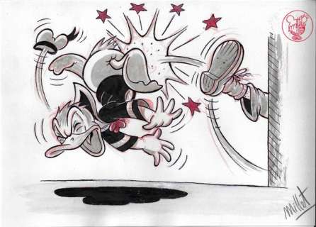 Millet - 1 Original colour drawing - Donald Duck - puntapie - 2024 | Catawiki