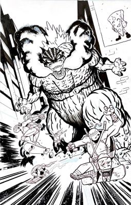 Raymar Brunson | Raymar Brunson - Teenage Mutant Ninja Turtles x Godzilla Cover RE #3 . | Panel Punk Comics Originals