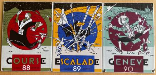Exem - 3 Plaque émaillée - Course de l’Escalade de Genève - (1988/1989/1990) | Catawiki