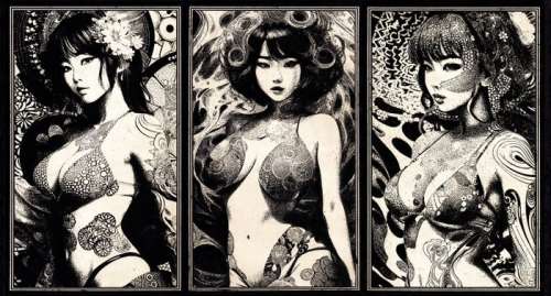 Æ (XX-XXI) - Cyberpunk Girls Bundle (x3) - “Mai”, “Akemi” & “Ren”, (2024) - Hand painted + CoA | Catawiki