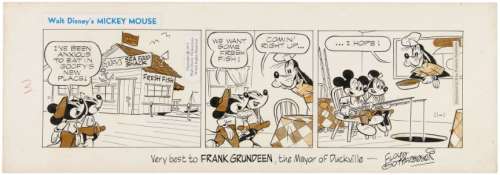 â€œMICKEY MOUSEâ€ FLOYD GOTTFREDSON DAILY COMIC STRIP ORIGINAL ART AUTOGRAPHED TO FELLOW ARTIST. | Hake’s