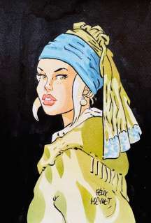 Meynet, Félix - 1 Original colour drawing - Hommage à La Jeune fille à la Perle de Vermeer | Catawiki