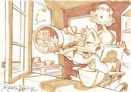 Miguel Sánchez Babiano - 1 Original colour drawing - Daisy Duck, Donald Duck - Donald at the Rear Window | Catawiki