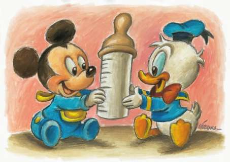 Joan Vizcarra - The Cutest Duo: Baby Donald & Baby Mickey - Original Painting | Catawiki