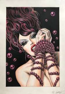 Nik Guerra - 1 Original colour drawing - Magenta - Pearls - 2024 | Catawiki