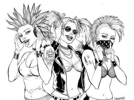 Taranzano, Pierre - 1 Original drawing - Nymphes et déesses - Les 3 singes punk-rock - 2024 | Catawiki