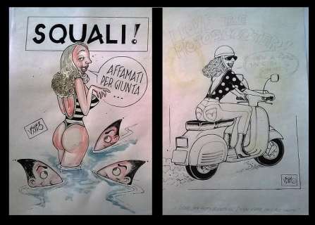 Vitto | 2x drawings for a T-shirt project  - (1993) | Catawiki