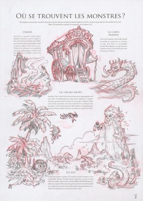 Stan Manoukian | Crayonné original réalisée sur une impression du texte "Où se trouvent les Monstres" - Les Monstres - L’Encyclopédie du Merveilleux | Daniel Maghen