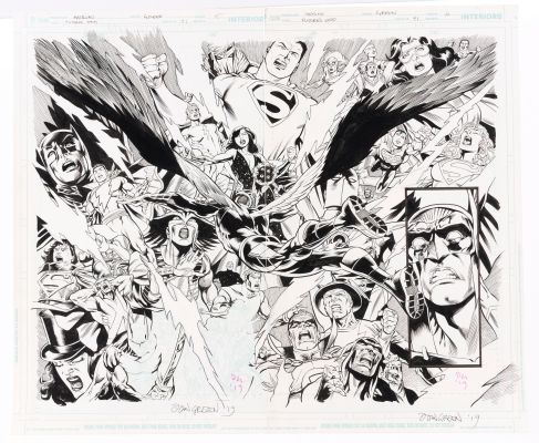 Lot 112 - DAN GREEN (INKS) THE NEW 52: FUTURES END #41 COMIC BOOK DOUBLE PAGE SPREAD ORIGINAL ART. | Hake’s