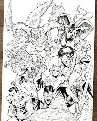 Domenech, Sergi – Hommage à la couverture de Secret Wars Defenders - Hand Signed Original Ink Artwork | Catawiki