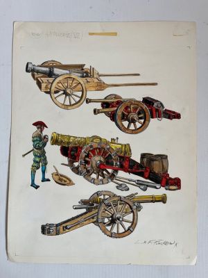 Funcken, Fred & Liliane - 1 Original colour drawing - L’Uniforme et les armes - L’artillerie - 1969 | Catawiki