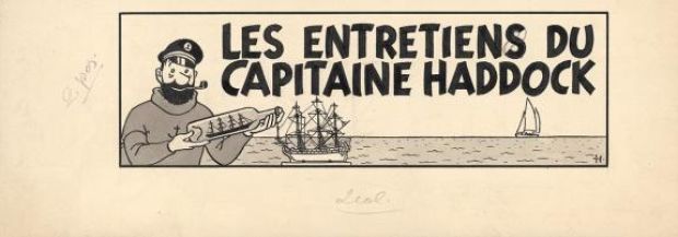 Hergé - Illustration originale, pour les chroniques Les Entretiens du Capitaine Haddock parue dans Le Journal de Tintin n°1 du 26/09/1946, avec son certificat d‘authenticité - Tintin