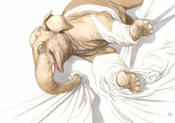 Frank Pé | Illustration originale réalisée pour le calendrier 2015 Éléphantômes : Février | Daniel Maghen