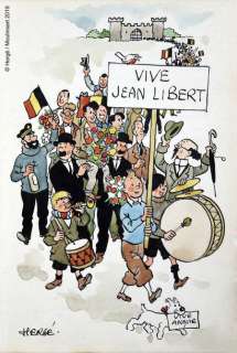 Hergé (Georges Remi, Dit.1907-1983) | TINTIN. L’ARMISTICE DE 1945 EN HOMMAGE Ã€ JEAN LIBERT. Dessin Ã  l’encre de Chine et... | Coutau Bégarie