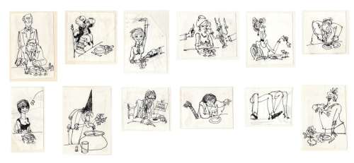 Cabu | Ensemble de 12 dessins à l’encre de Chine,… | Millon