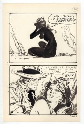 Stelio Fenzo | Tavola originale per Jungla 57 ‘Un feretro per Jungla’. Formato 16,5 x 25 cm. Anno di esecuzione 1971. Pag. 26. | Art e Fumetto