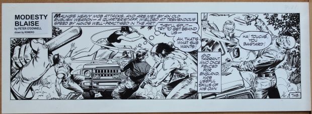 Enrique Badia Romero | Striscia originale di MODESTY BLAISE. cm. 50 x 18 circa. Anni ’90. Firmata. | Art e Fumetto