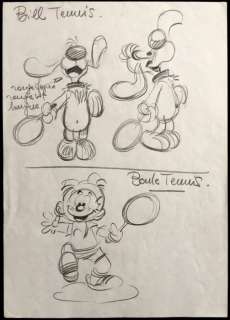 Roba | Dessin original  - Boule et Bill jouent au tennis | Catawiki